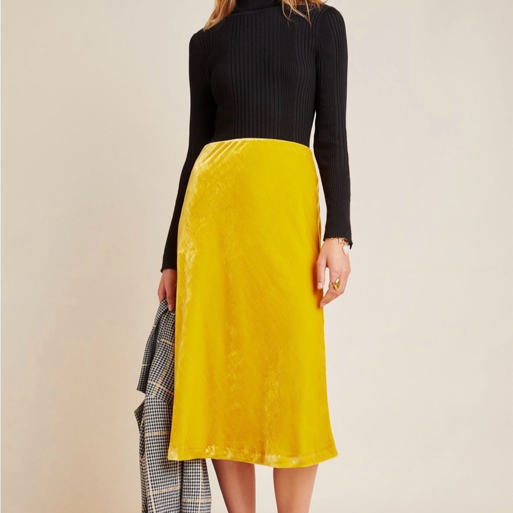 Anthropologie Maeve Yellow Midi Skirt